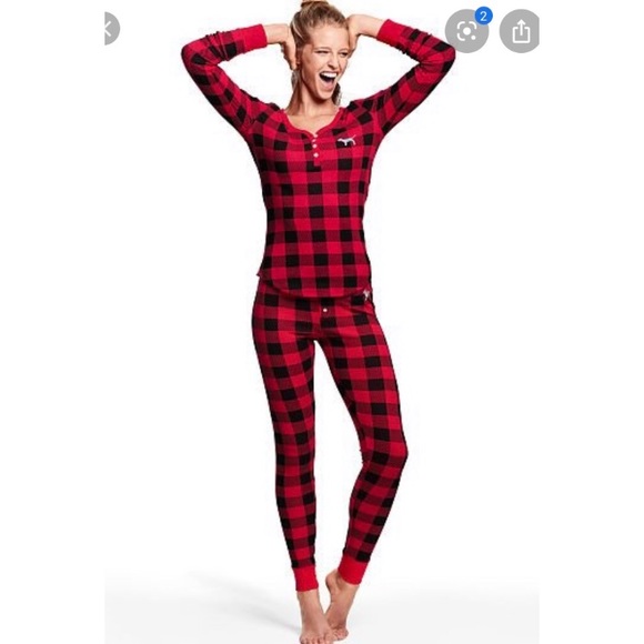 PINK Victoria's Secret Other - PINK Victoria Secret plaid Thermal pajama set XS
